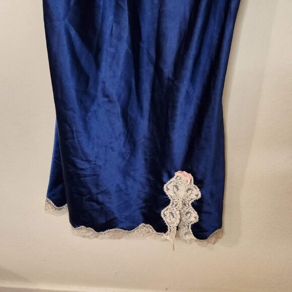 Vintage Victorias Secret 90s Y2K Blue White Lace Trim Slip Dress - Picture 5 of 7